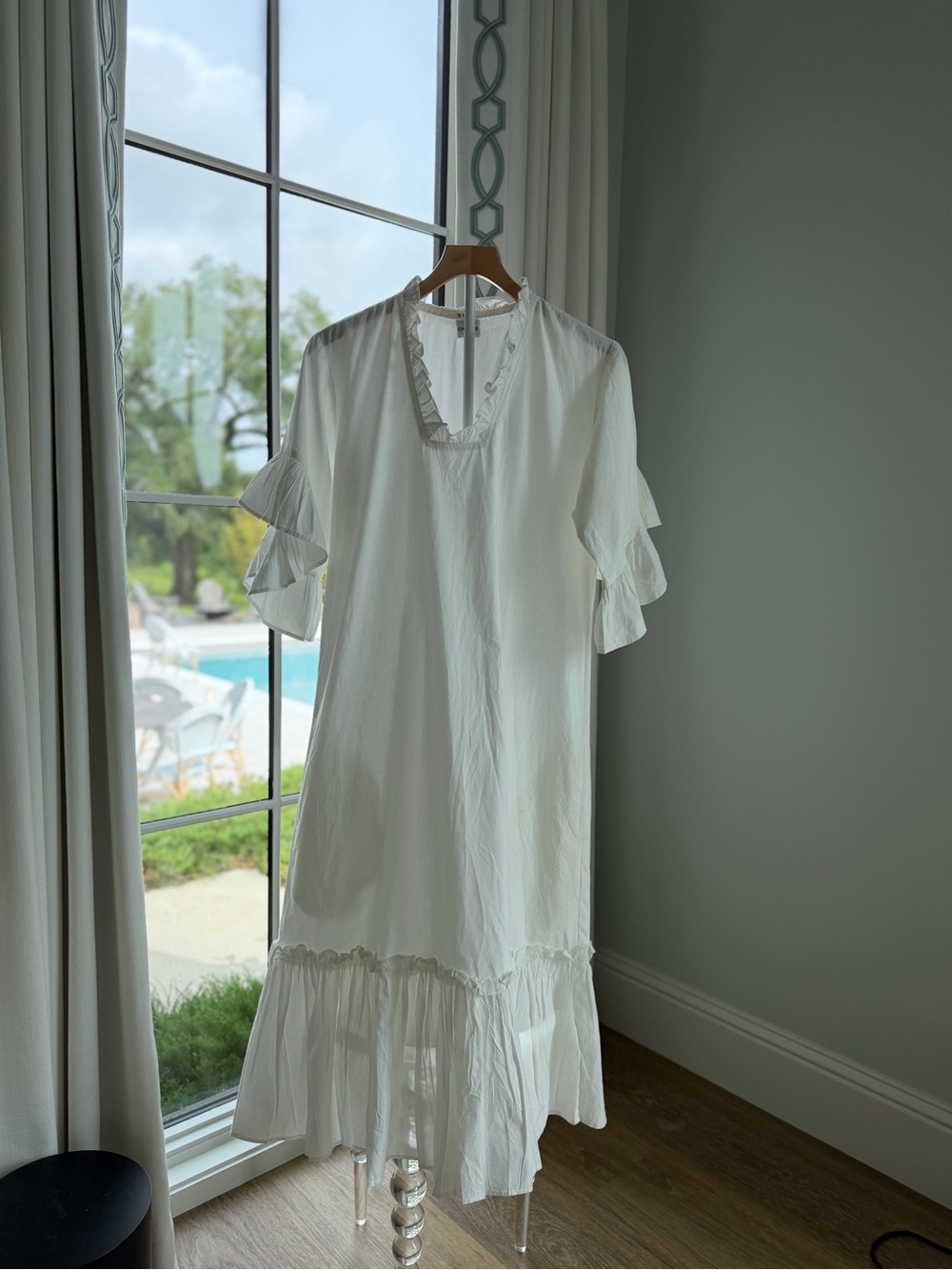 Charlee White Cotton Ruffle Sleeve Midi Dress